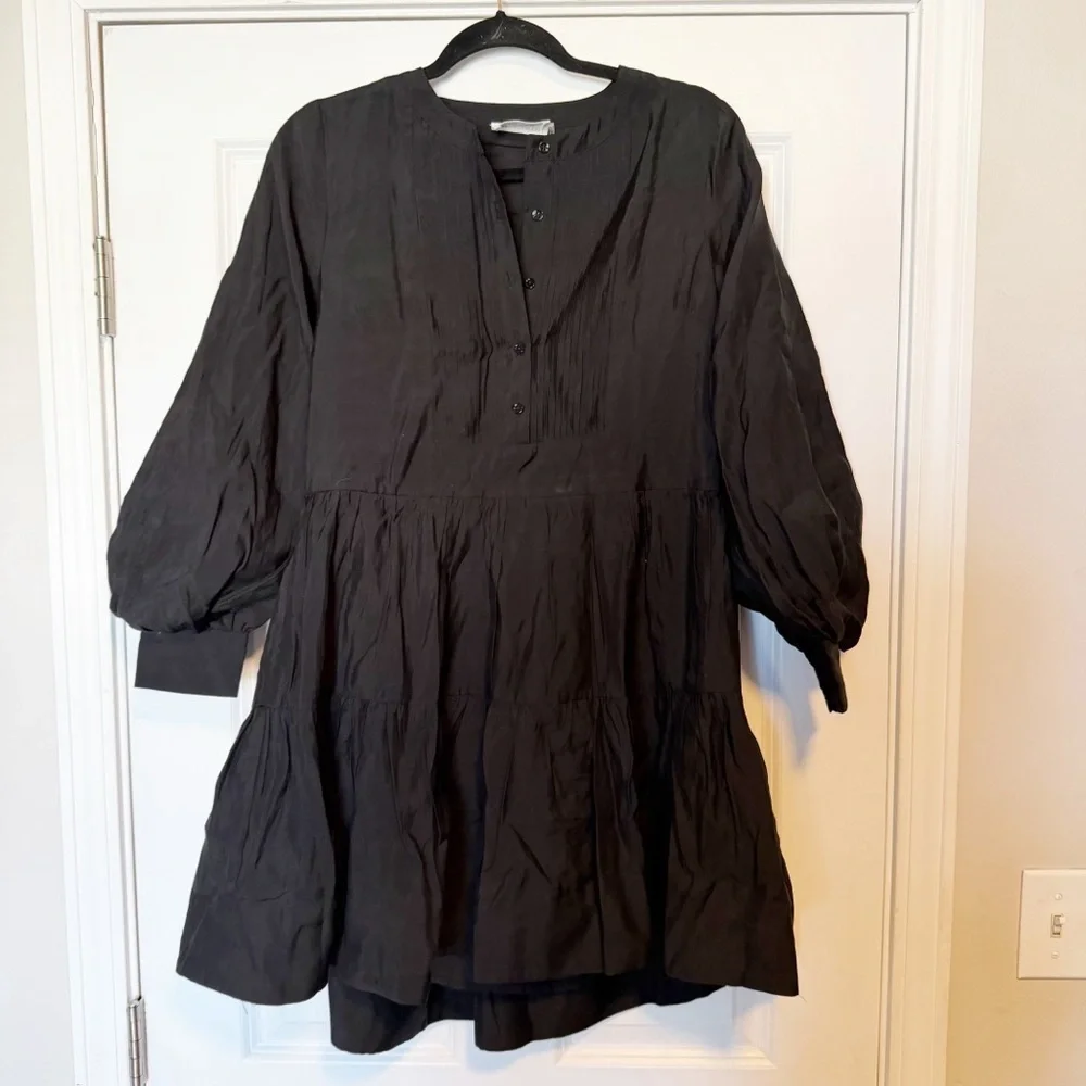 Hyacinth House Tuckernuck black amid mini cotton blend pleated lined dress